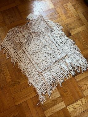 Crochet Fringe Tunic Beach Cover Up Layering Piece